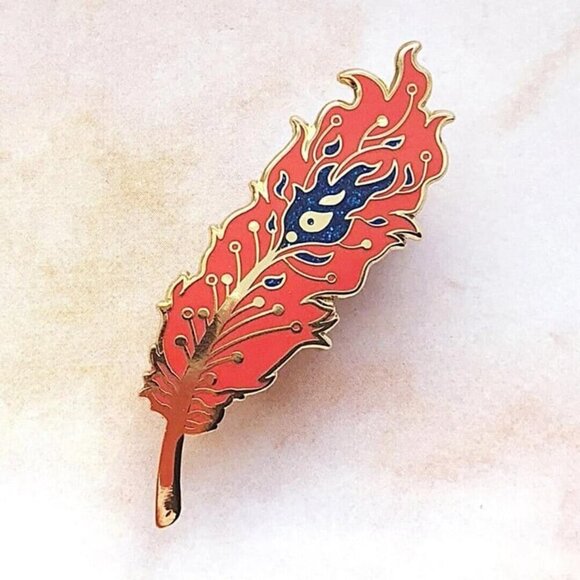 Phoenix Feather Pin - Gold Plated Fantasy & Mythical Jewelry & Brooch - Picture 2 of 9